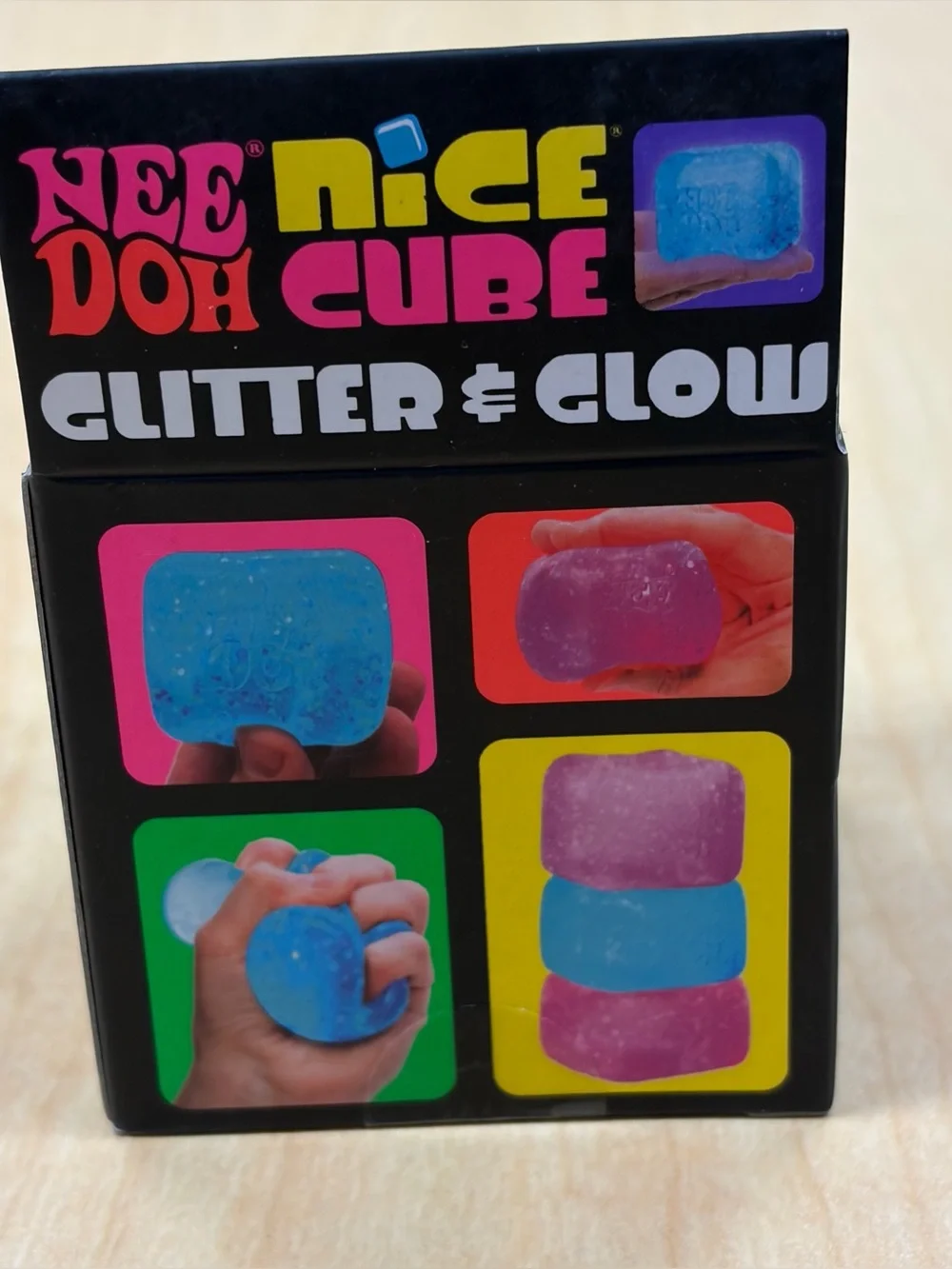 Nee Doh Nice Cube Glitter & Glow Super Solid Squish! Purple Brand New